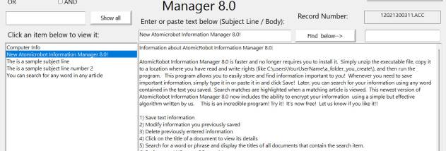 Atomicrobot Information Manager screenshot