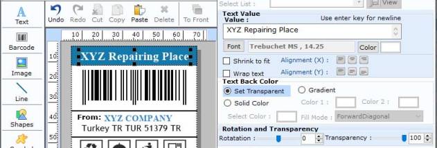 Barcode Label Customization Tool screenshot