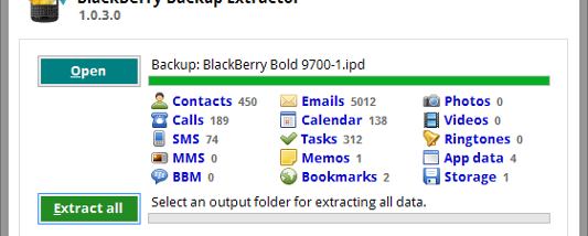 BlackBerry Backup Extractor screenshot