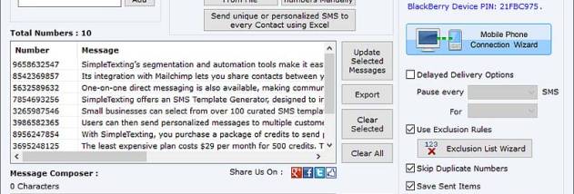 Blackberry Bulk Messages Sender screenshot