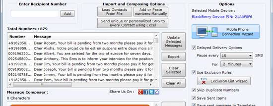 BlackBerry Mobile Text Messaging screenshot