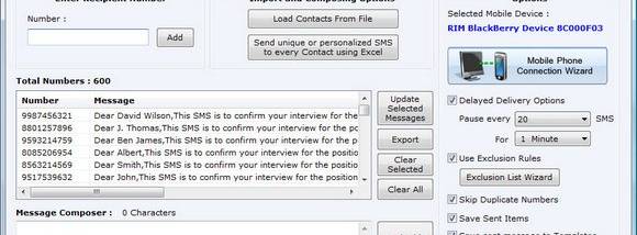 BlackBerry SMS Application screenshot