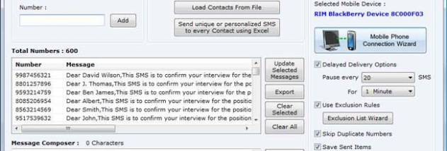 Blackberry SMS Software screenshot