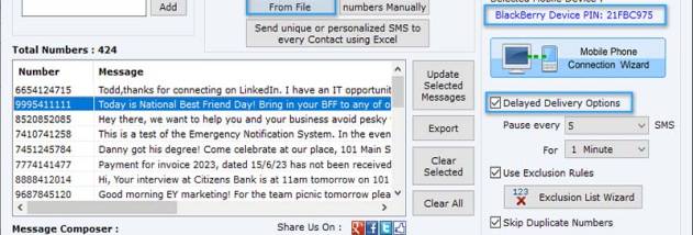 BlackBerry SMS Software screenshot