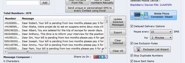 Blackberry Text SMS Software screenshot