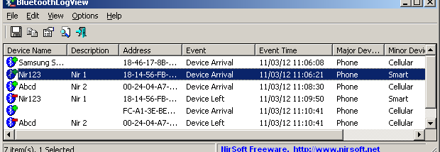 BluetoothLogView screenshot