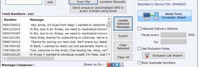 Bulk SMS Messaging Tool with Blackberry screenshot