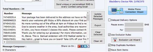 Bulk SMS Software Blackberry screenshot