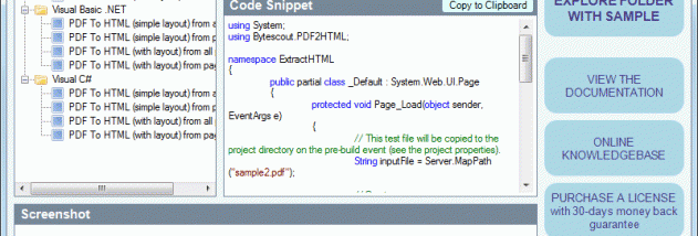 Bytescout PDF To HTML SDK screenshot