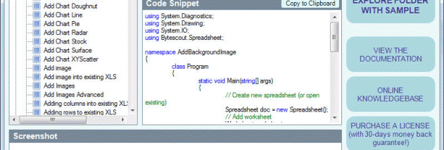 Bytescout Spreadsheet SDK screenshot