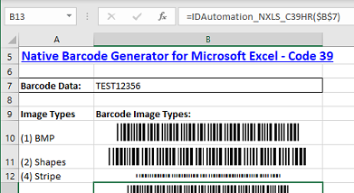 Excel Code 39 Barcode Generator screenshot