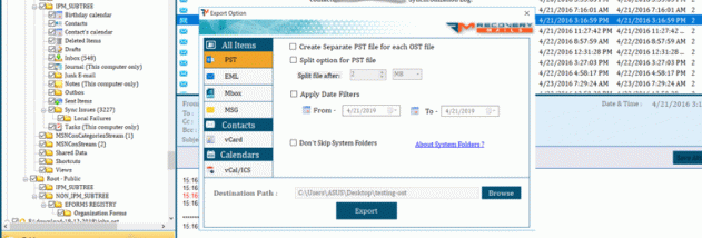 Convert OST to PST Outlook 2016 screenshot