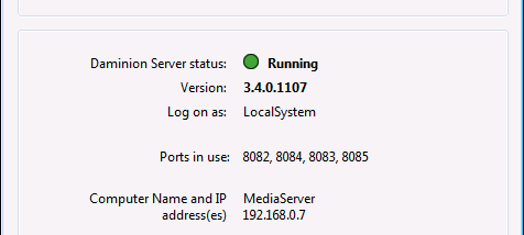 Daminion Server screenshot