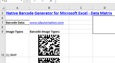 Excel Data Matrix 2D Barcode Generator screenshot