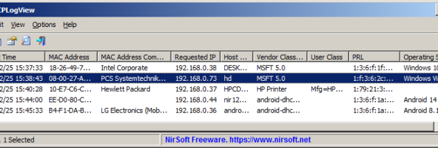 DHCPLogView screenshot