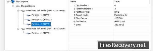 Digital pictures recovery software screenshot