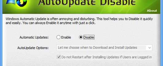 Disable Windows AutoUpdate screenshot