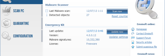 Emsisoft Emergency Kit screenshot