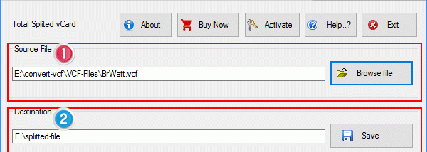 eSoftTools vCard Splitter Software screenshot