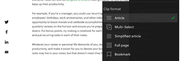 Evernote Web Clipper screenshot