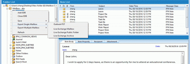 Exchange Server EDB Mailbox Recovery screenshot