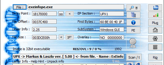 ExEinfo PE Win32 bit identifier screenshot