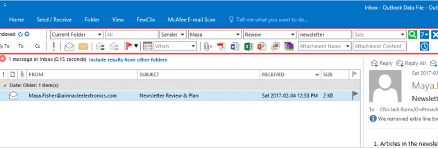 FewClix for Outlook screenshot