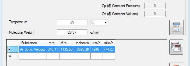 Gas Sonic Velocity Calculator screenshot