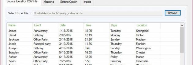 Import Excel to Outlook Calendar screenshot