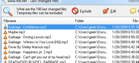 Last Changed Files screenshot