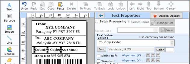 Manufacturing Barcode Label screenshot