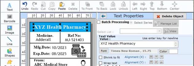 Medical Industry Barcode Software screenshot