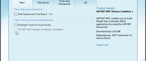 Microsoft Web Platform Installer screenshot