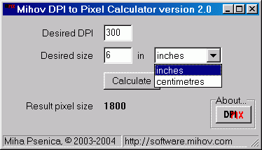 Mihov DPI to Pixel Calculator screenshot