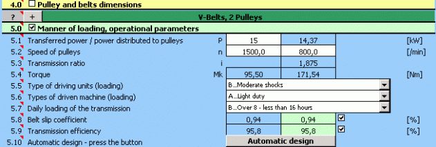 MITCalc V-Belts Calculation screenshot