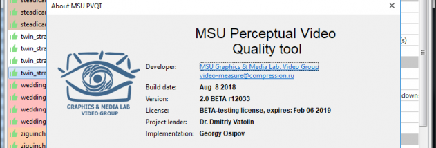 MSU Perceptual Video Quality Tool screenshot