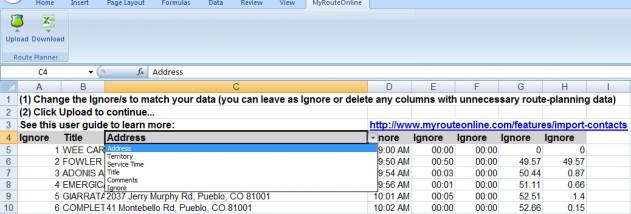 MyRouteOnline Excel Add-in Route Planner screenshot