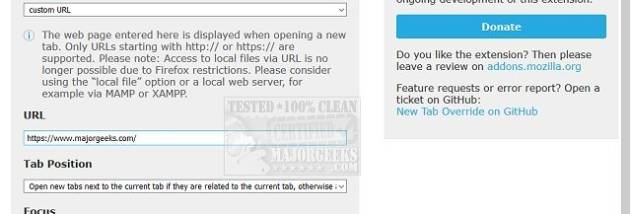 New Tab Override screenshot