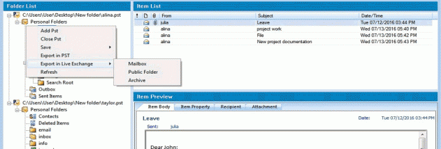 Outlook PST Recovery screenshot