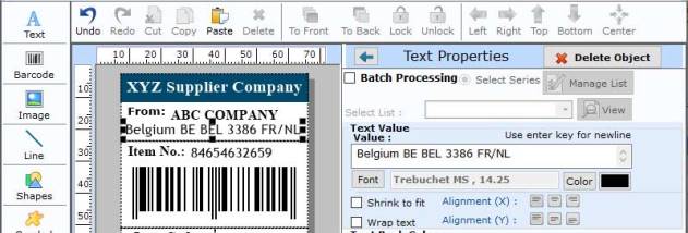 Packaging Barcode Labels Tool screenshot