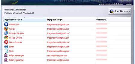 Password Decryptor for Myspace screenshot