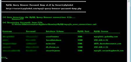 Password Dump for MySQL Query Browser screenshot