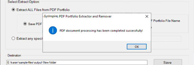 PDF Portfolio Extractor and Remover tool screenshot
