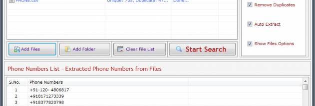 Phone Number Extractor Files Software screenshot