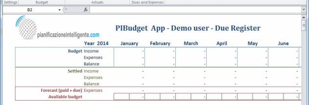 PIBudget App for Excel screenshot