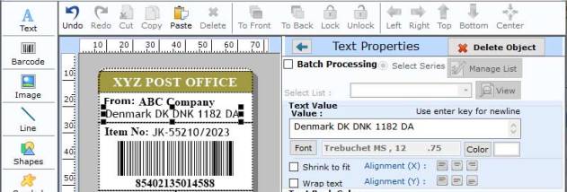 Postal Barcode Labels Tool screenshot