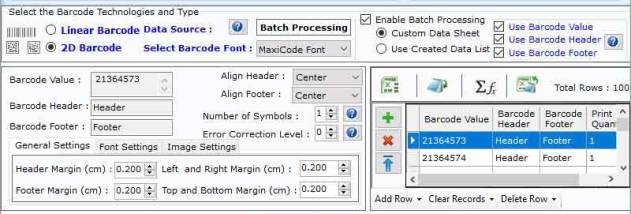 Postal Barcode Printing Application screenshot