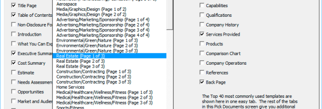 Proposal Pack Wizard screenshot