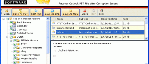 Recover Outlook 2003 Email screenshot