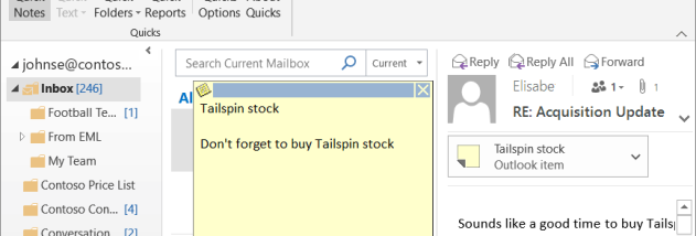 ReliefJet Quick Notes for Outlook screenshot